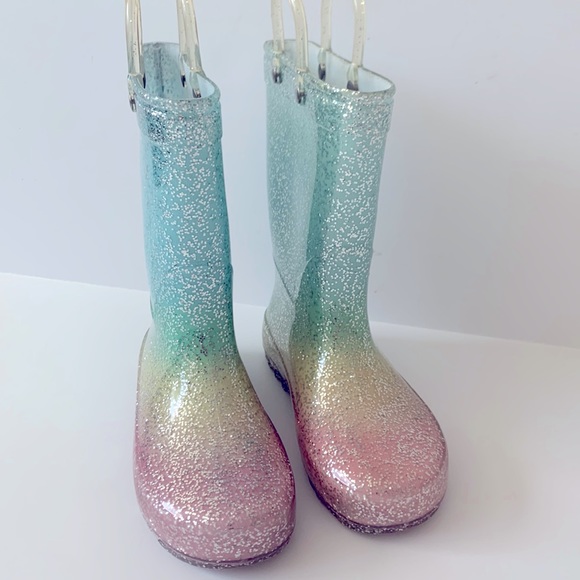 Cat & Jack Other - Cat & Jack Rubber Rainbow Sparkly Girls Boots Size 9